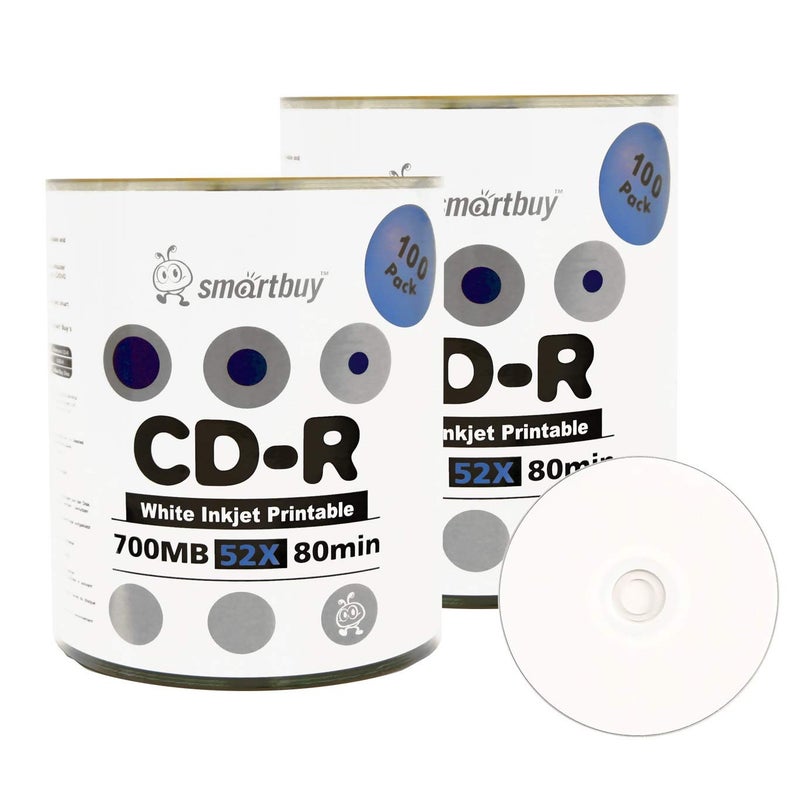 Smartbuy 700mb/80min 52x CD-R White Inkjet Hub Printable Blank Recordable Media Disc (200-Disc) - Image 1